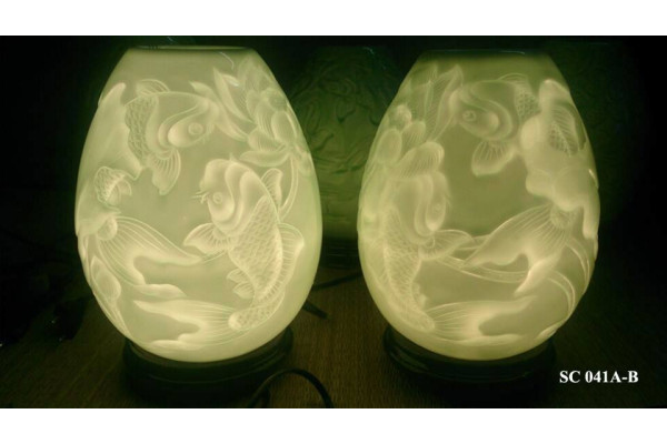 Cặp đèn khắc ám họa 3D sen cá
