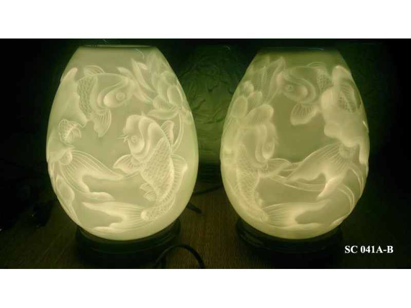 Cặp đèn khắc ám họa 3D sen cá