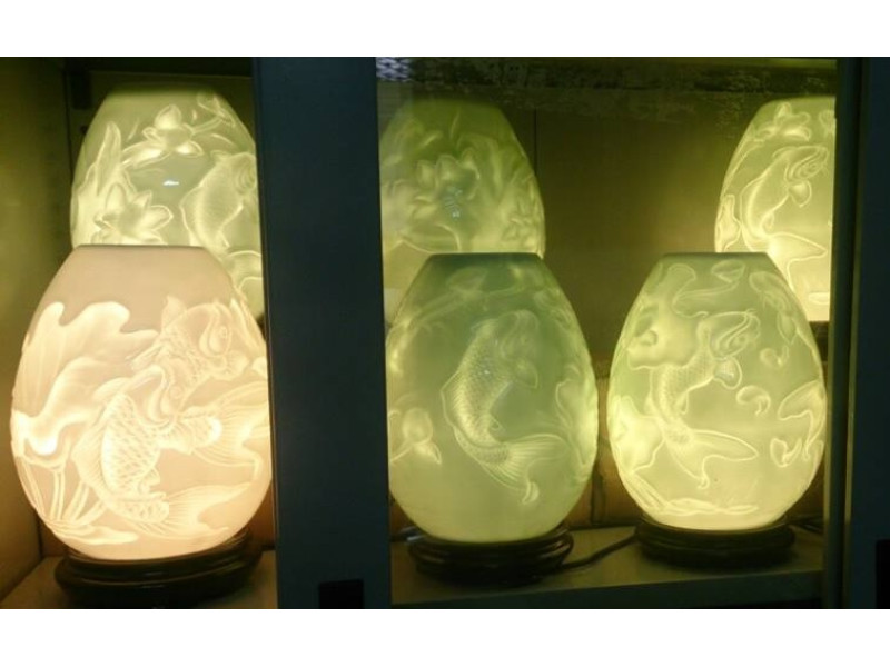 Đèn khắc ám họa 3D sen cá
